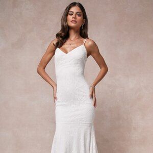 Lulus Flawless Extravagance White Lace Trumpet Hem Maxi Dress - Size L